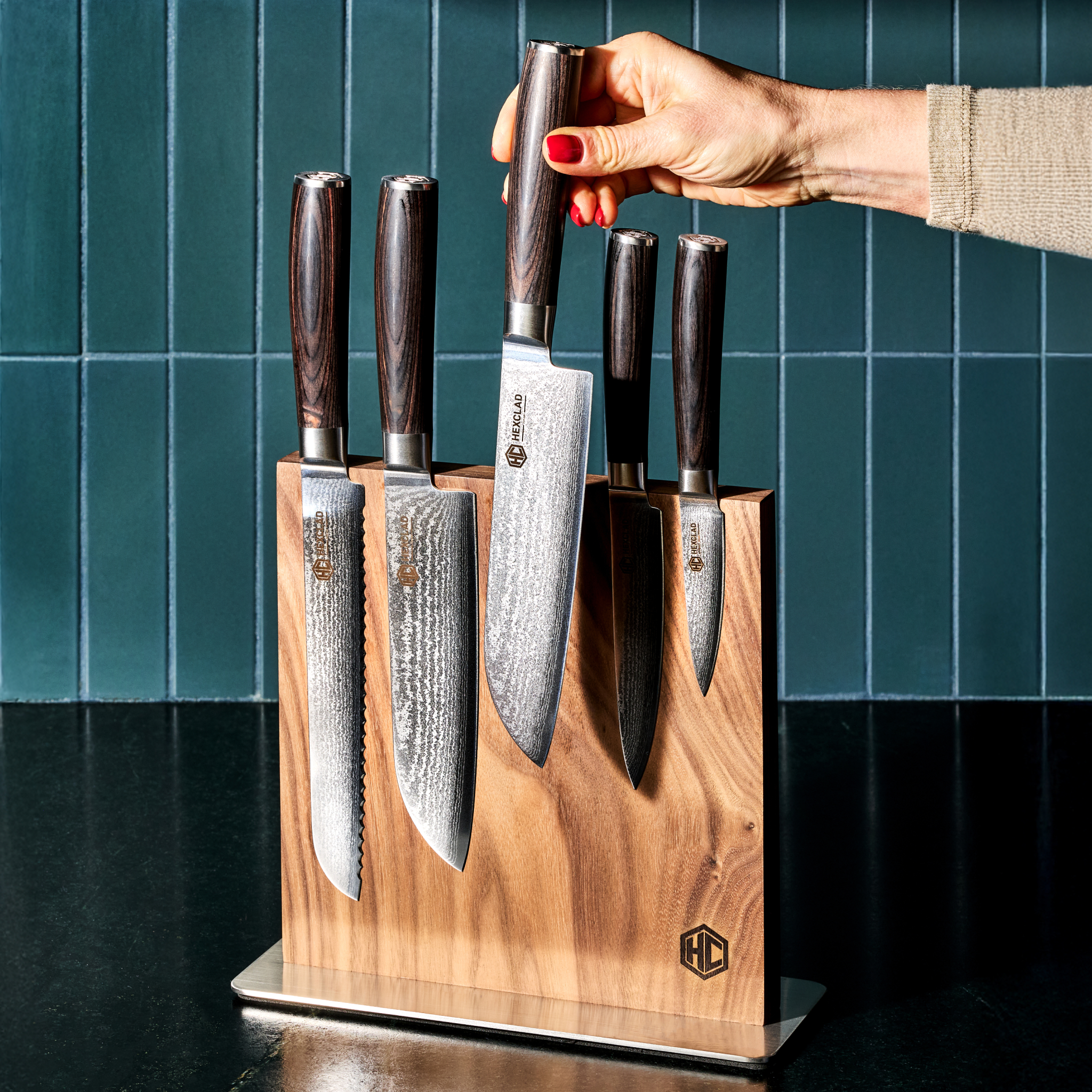 Damascus Steel Knife Set, 7-pc (Espresso)